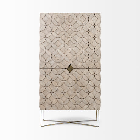 Excelsior II 68.1" H Light Brown Wood Gold Iron Base Storage Cabinet from Mercana - Luna Furniture