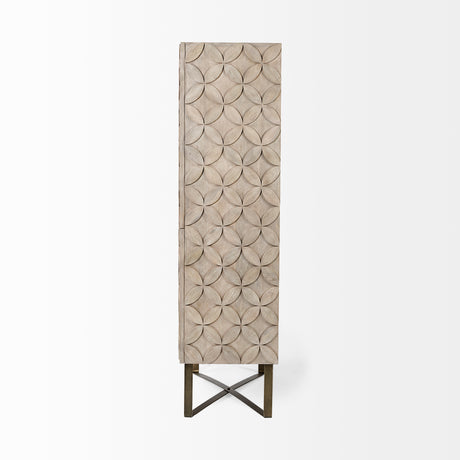 Excelsior II 68.1" H Light Brown Wood Gold Iron Base Storage Cabinet from Mercana - Luna Furniture