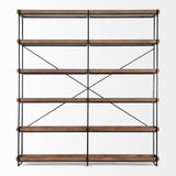 Trey IV 80L x 16W x 87.5H Medium Brown Wood and Iron Five Tray Shelf Shelving Unit from Mercana - Luna Furniture