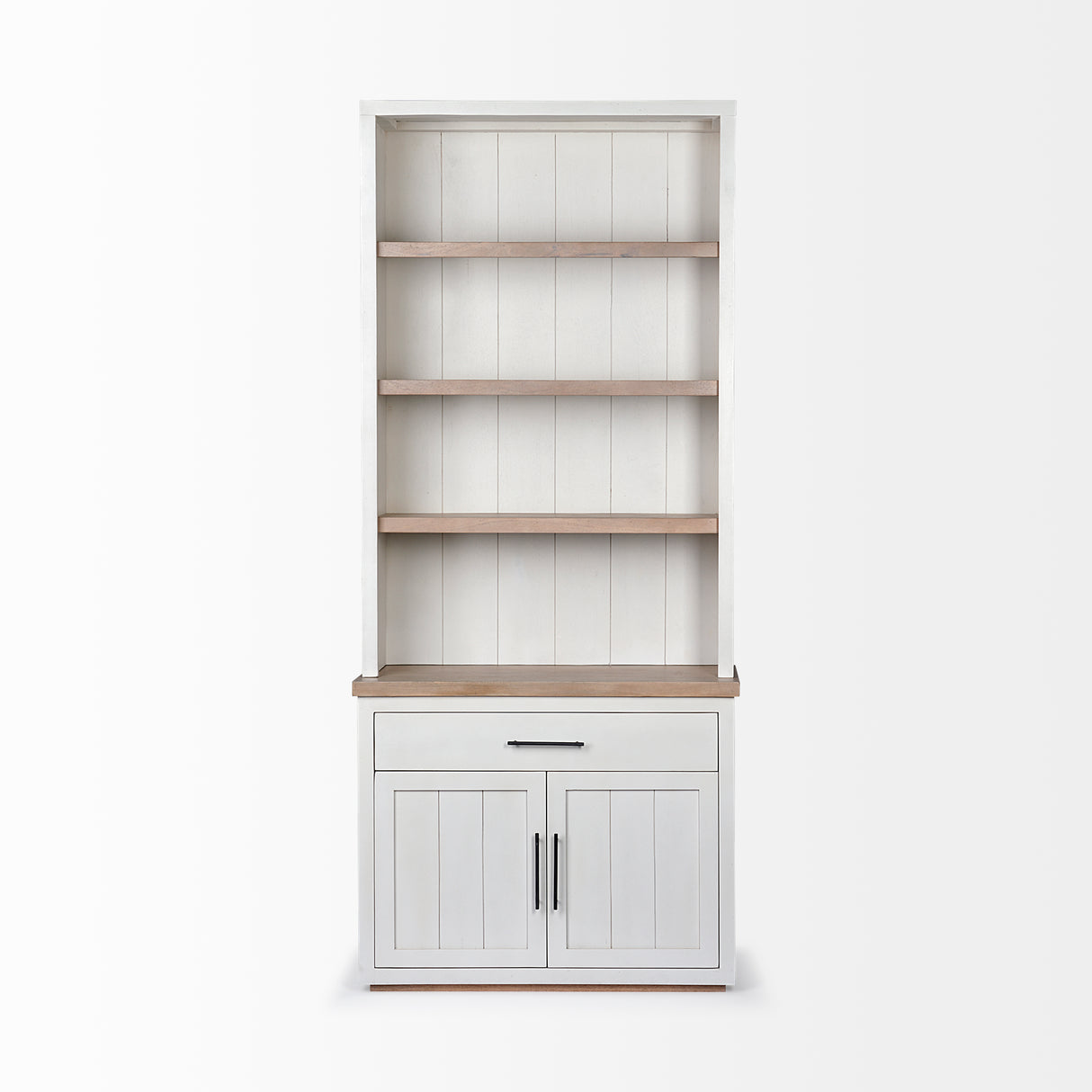 Fairview I White and Medium Brown Wood Three Shelf Shelving Unit from Mercana - Luna Furniture