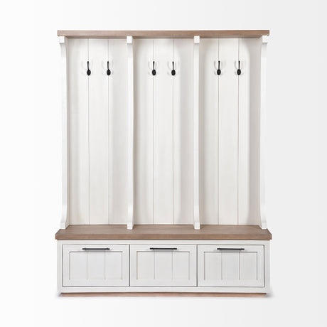 Fairview IV 61L x 17W White And Brown Wood With Storage Hall Tree from Mercana - Luna Furniture