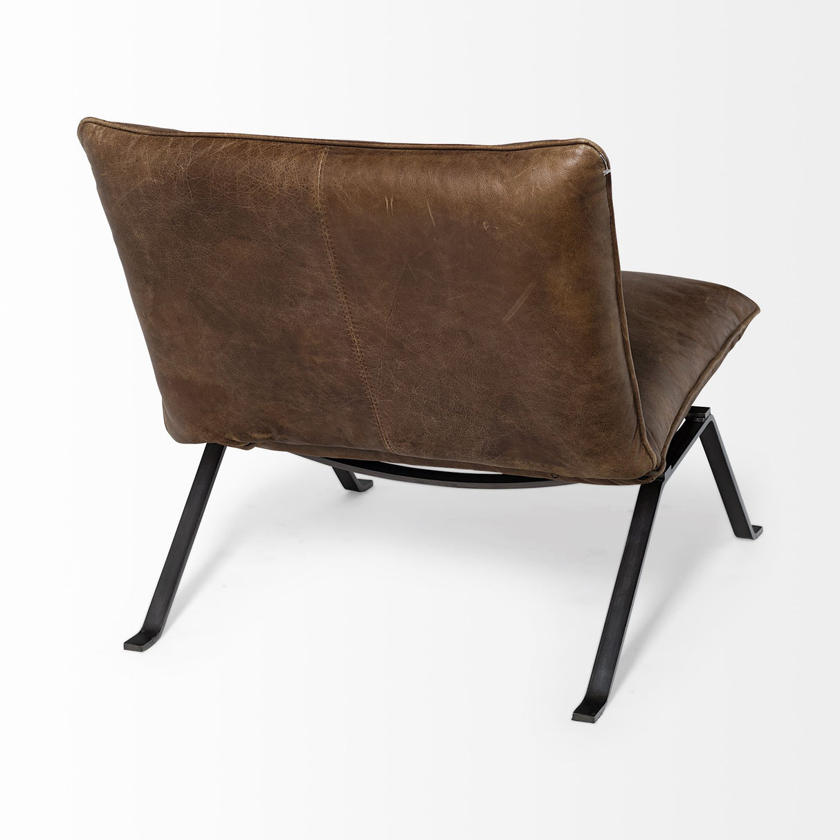 Flavelle I Brown Leather Cushion Seat and Solid Iron Base Accent Chair from Mercana - Luna Furniture