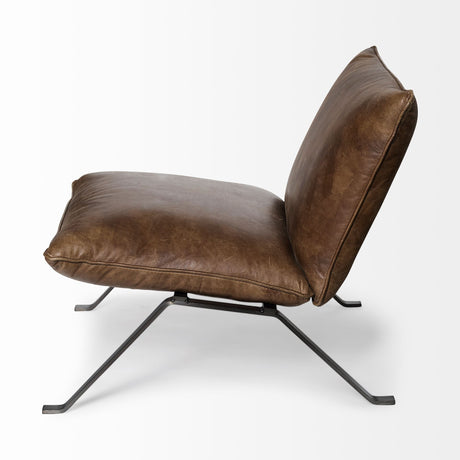 Flavelle I Brown Leather Cushion Seat and Solid Iron Base Accent Chair from Mercana - Luna Furniture