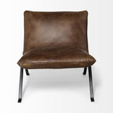 Flavelle I Brown Leather Cushion Seat and Solid Iron Base Accent Chair from Mercana - Luna Furniture