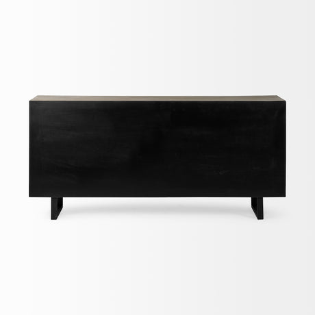 Bellefontaine II 68x15.5 Brown Fir Veneer Frame 4 Fabric Covered Cabinet Door Sideboard from Mercana - Luna Furniture