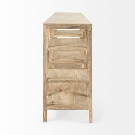 Dayton II 66L x 16W Natural Wooden Multi-Level Shelf Console Table from Mercana - Luna Furniture