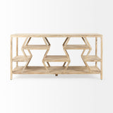 Dayton II 66L x 16W Natural Wooden Multi-Level Shelf Console Table from Mercana - Luna Furniture