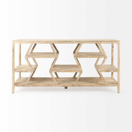 Dayton II 66L x 16W Natural Wooden Multi-Level Shelf Console Table from Mercana - Luna Furniture