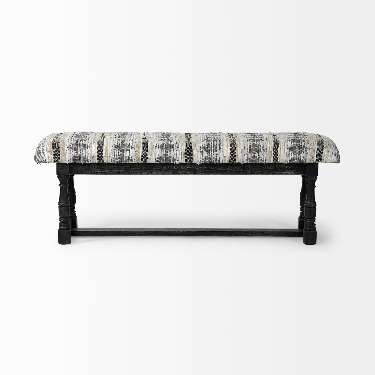 Denison II 56L x 15W Black Wood Base Woven-Leather Cushion Top Accent Bench from Mercana - Luna Furniture