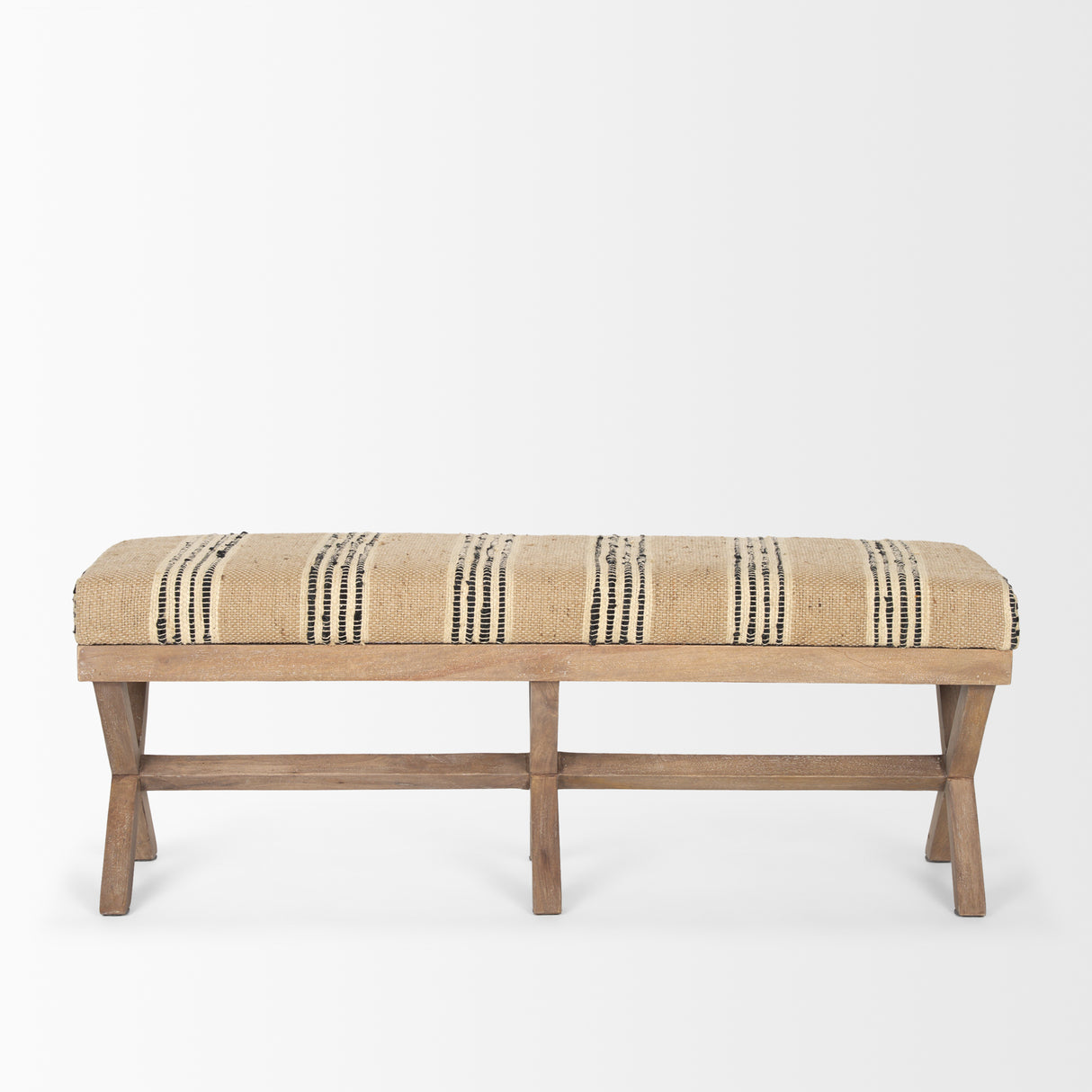 Solis 50L x 16W Brown Base Upholstered Beige/Black Stripe Seat Accent Bench from Mercana - Luna Furniture