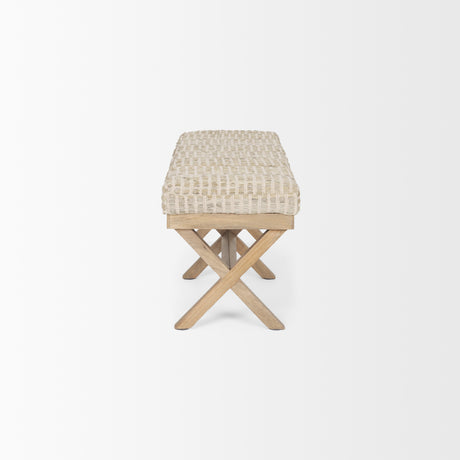 Solis II 50L x 16W Brown Base Beige Woven Leather Cushion Accent Bench from Mercana - Luna Furniture