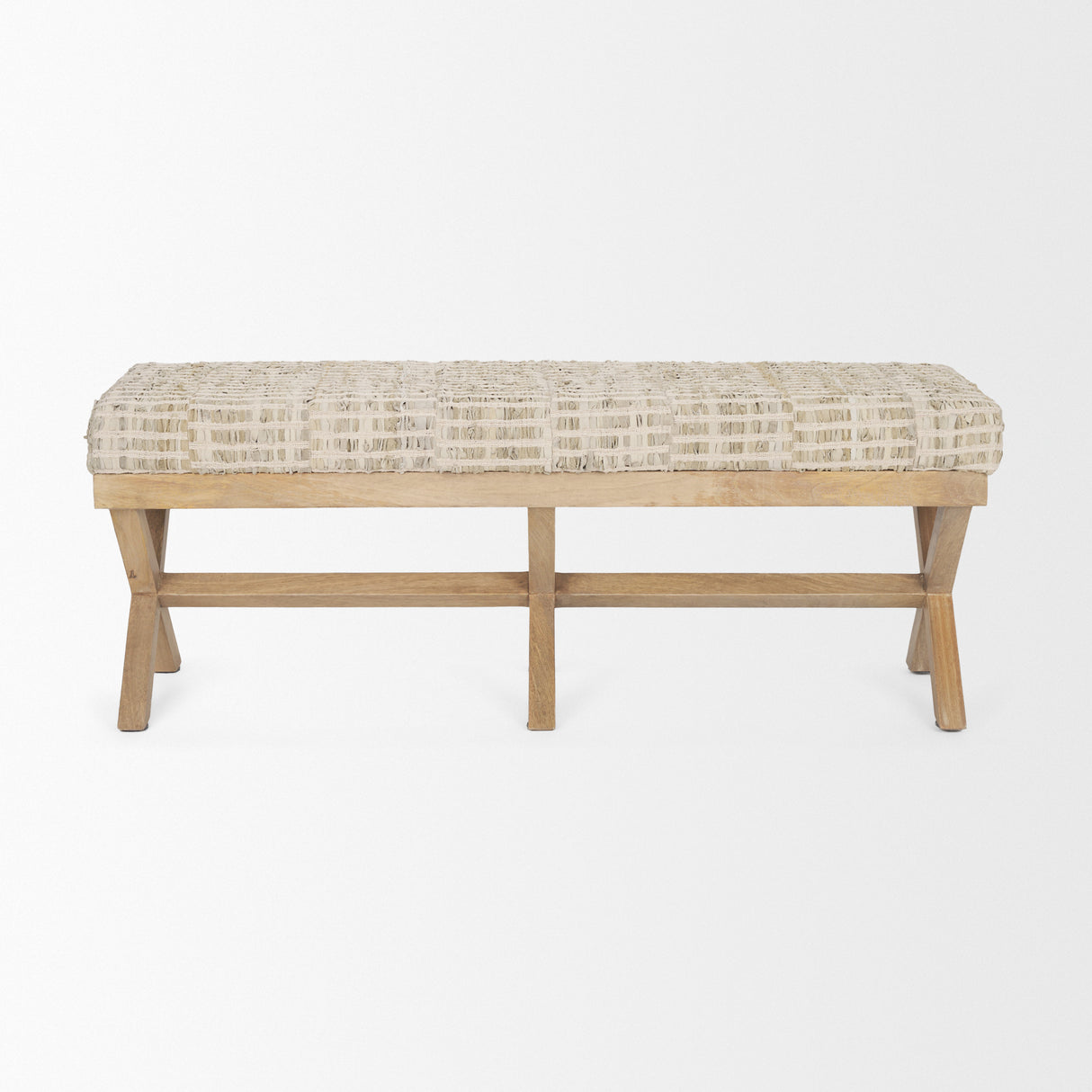 Solis II 50L x 16W Brown Base Beige Woven Leather Cushion Accent Bench from Mercana - Luna Furniture
