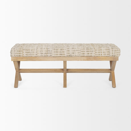 Solis II 50L x 16W Brown Base Beige Woven Leather Cushion Accent Bench from Mercana - Luna Furniture