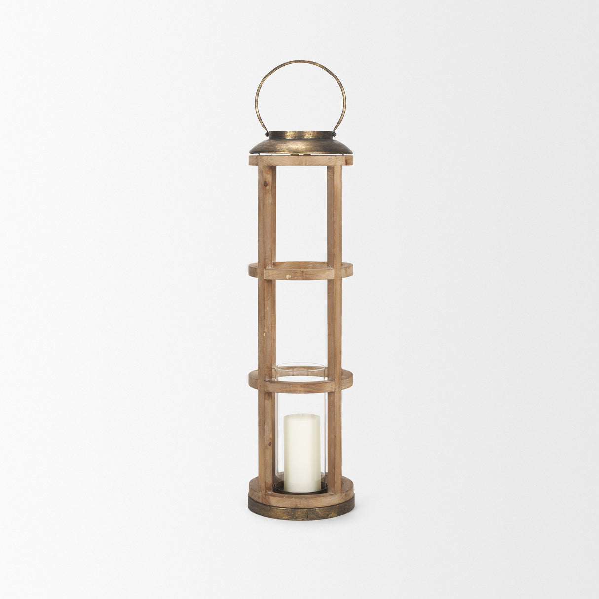 Andy I Large Natural Wood Cylindrical Lantern from Mercana - Luna Furniture