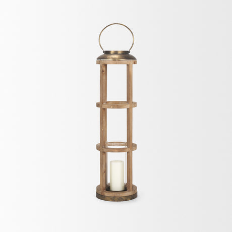 Andy I Large Natural Wood Cylindrical Lantern from Mercana - Luna Furniture
