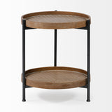 Kade III 16.9" Round Top Natural Brown Wood and Gray Metal Frame Tray-Style End/Side Table from Mercana - Luna Furniture
