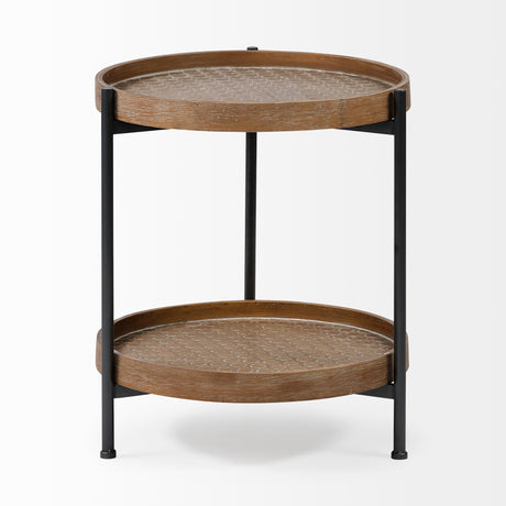 Kade III 16.9" Round Top Natural Brown Wood and Gray Metal Frame Tray-Style End/Side Table from Mercana - Luna Furniture