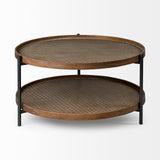 Kade 33" Round Brown Table Gray Metal Frame Two-Tier Coffee Table from Mercana - Luna Furniture