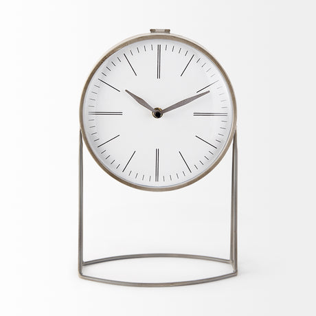 Aurus Matte Gray Metal Table Clock from Mercana - Luna Furniture