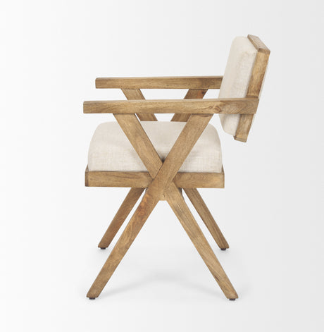 Topanga I Cream Fabric Wrap Medium Brown Wooden Frame Dining Chair from Mercana - Luna Furniture