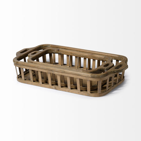 Louis Set of 2 Natural Wood Slated Nesting Trays from Mercana - Luna Furniture
