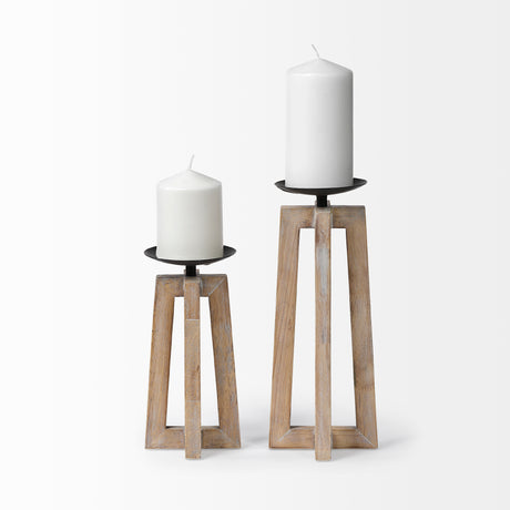Astra Small Light Brown Wood Pedestal Base Table Candle Holder from Mercana - Luna Furniture