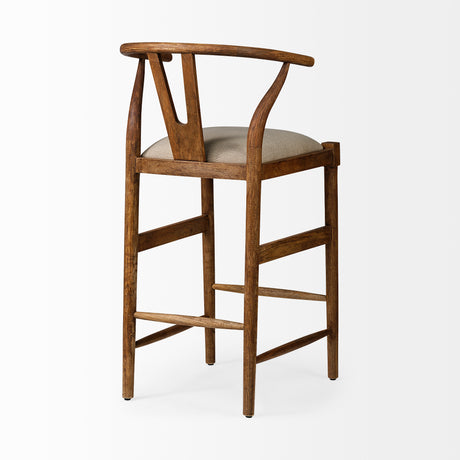 Trixie Cream Upholstered Seat Brown Wood Frame Bar Stool from Mercana - Luna Furniture