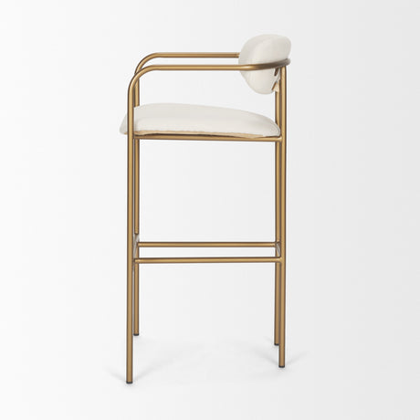 Parker 30" Seat Height Cream Fabric Seat Gold Metal Bar Stool from Mercana - Luna Furniture