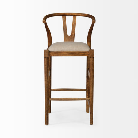Trixie Cream Upholstered Seat Brown Wood Frame Bar Stool from Mercana - Luna Furniture