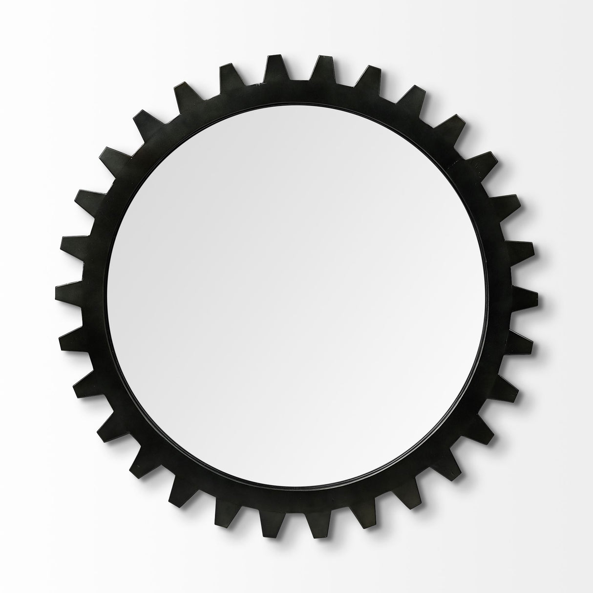 Alloy Cog 37" Round Black Metal Frame Mirror from Mercana - Luna Furniture
