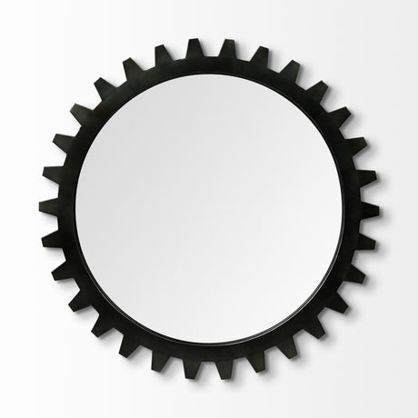 Alloy Cog 37" Round Black Metal Frame Mirror from Mercana - Luna Furniture