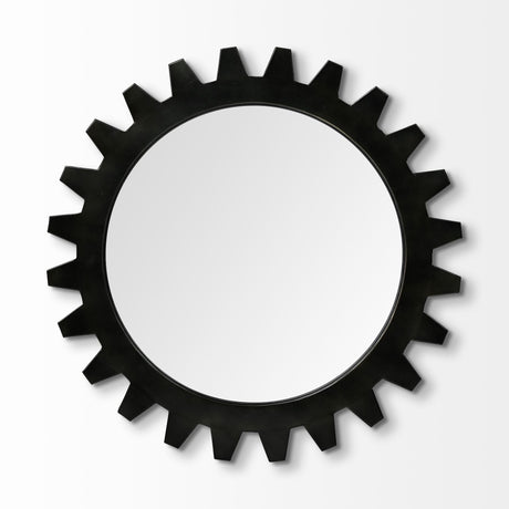 Alloy Cog 26" Round Black Metal Frame Mirror from Mercana - Luna Furniture