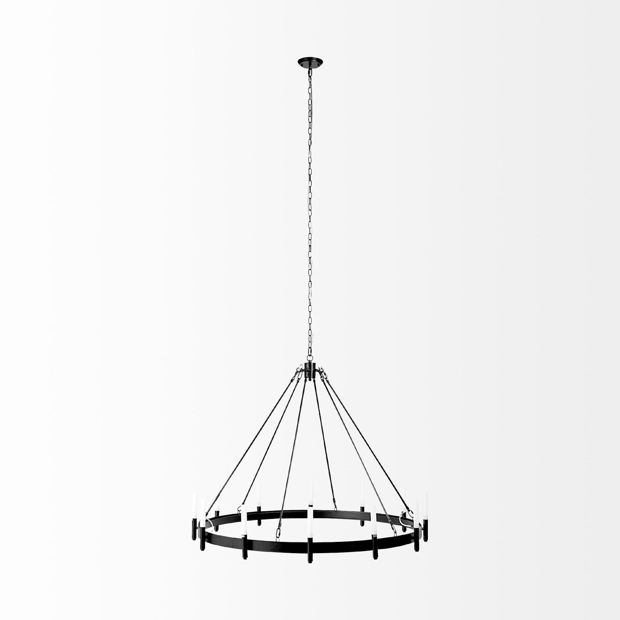 Decamp I (47.2"x36.2") Black Metal Chassis Glass Tube Twelve Light Chandelier from Mercana - Luna Furniture