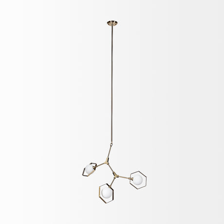 Desousa II (33.9"L x 8.8"W x 28"H) Champagne Metal Multi-Arm Three Light Chandelier from Mercana - Luna Furniture