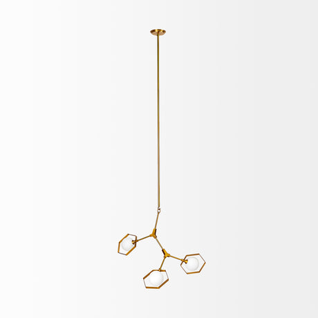 Desousa II (33.9"L x 8.8"W x 28"H) Brass-Toned Metal Multi-Arm Three Light Chandelier from Mercana - Luna Furniture