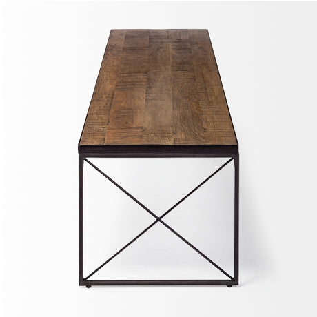 Trestman III 66L x 18W Brown Wood Top W/Black Iron Base Accent Bench from Mercana - Luna Furniture