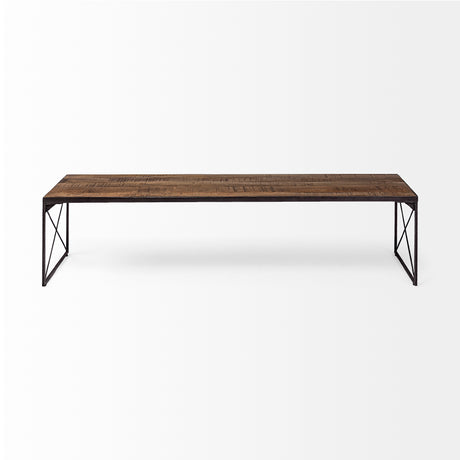 Trestman III 66L x 18W Brown Wood Top W/Black Iron Base Accent Bench from Mercana - Luna Furniture