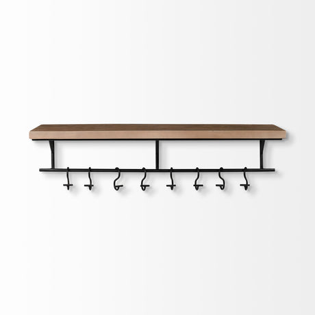 Schutt 36L Wall Mounted Wooden Shelf w/ 8 Hooks for Coats, Hats from Mercana - Luna Furniture