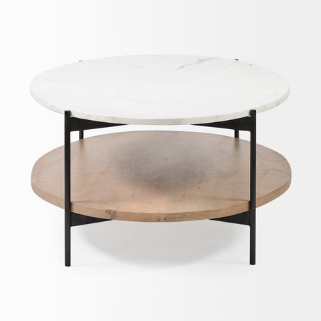 Larkin 48" Oval White Marble Top and Solid Wood Shelf w/ Black Metal Frame Coffee Table from Mercana - Luna Furniture