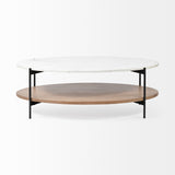 Larkin 48" Oval White Marble Top and Solid Wood Shelf w/ Black Metal Frame Coffee Table from Mercana - Luna Furniture