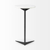 Ballatine II 15L x 15W x 27L White Marble Round Top White w/ Black Metal Base Accent Table from Mercana - Luna Furniture
