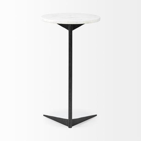 Ballatine II 15L x 15W x 27L White Marble Round Top White w/ Black Metal Base Accent Table from Mercana - Luna Furniture
