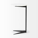 Ballatine II 15L x 15W x 27L White Marble Round Top White w/ Black Metal Base Accent Table from Mercana - Luna Furniture