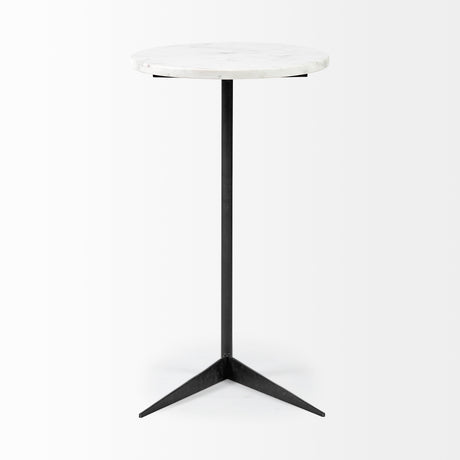 Ballatine II 15L x 15W x 27L White Marble Round Top White w/ Black Metal Base Accent Table from Mercana - Luna Furniture