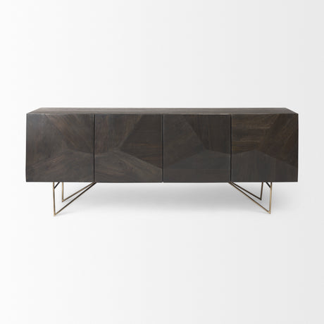 Darwin 80x17.5 Brown Solid Wood Gold Metal Base 4 Cabinet Door Sideboard from Mercana - Luna Furniture