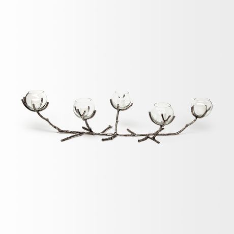 Vine I Distressed Silver Metal Creeper Five Candle Table Candle Holder from Mercana - Luna Furniture