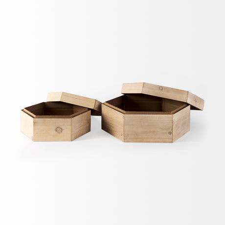 Elyse (Set of 2) 14L x 12W Brown Wooden Hexagonal Boxes from Mercana - Luna Furniture