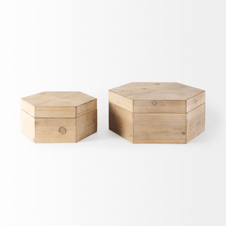 Elyse (Set of 2) 14L x 12W Brown Wooden Hexagonal Boxes from Mercana - Luna Furniture