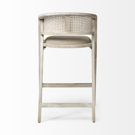 Tabitha 30.75" Seat Height Beige Fabric/Rattan Seat Blonde Wood Frame Bar Stool from Mercana - Luna Furniture