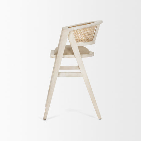 Tabitha 26.75" Seat Height Beige Fabric/Rattan Seat Blonde Wood Frame Counter Stool from Mercana - Luna Furniture